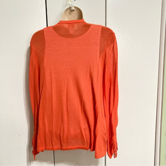 Chicos Light Knit Orange Ruched Cardigan Sweater Chicos 1 Women Medium 8 - Picture 6 of 16